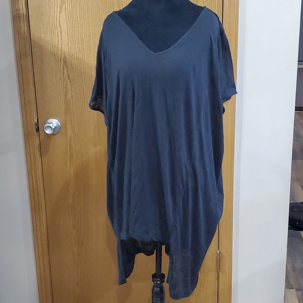 All saints black oversized kaftan cover up sheer patterned black ritual top